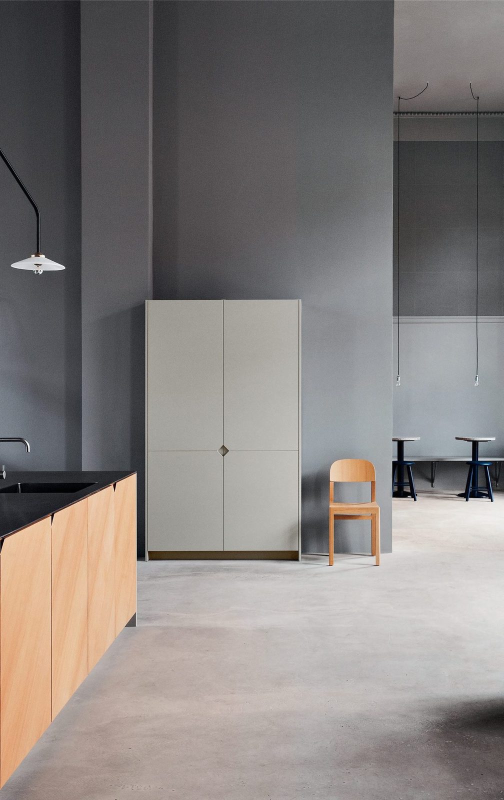 Wardrobe with painted fronts in light-grey